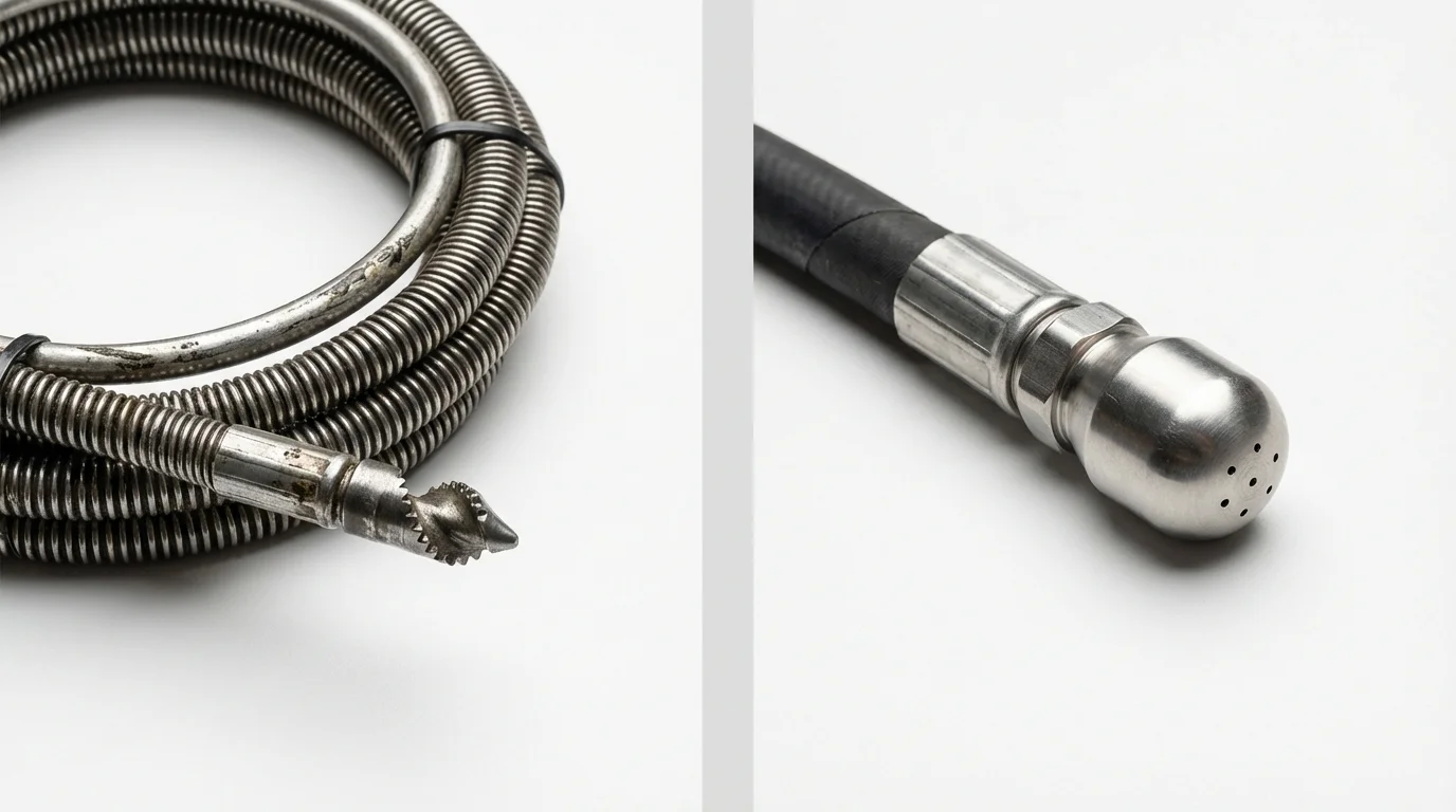 Drain snake cable and hydro jetting nozzle used for drain cleaning in Thornton, NH